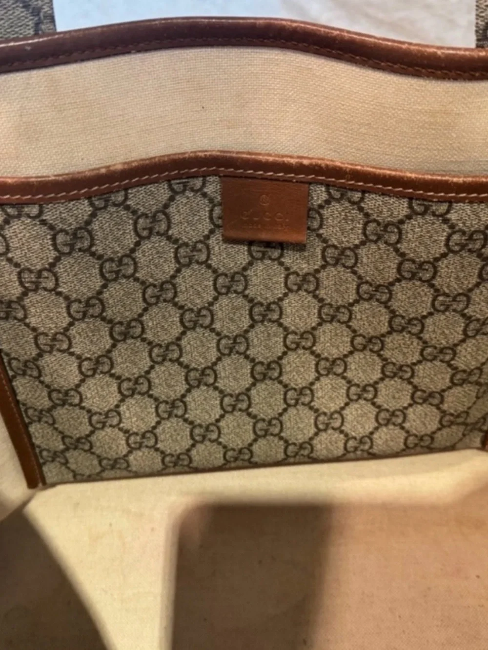 Gucci Brown/Beige GG Canvas Tote with Web Accent